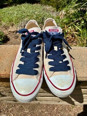 Converse Low-Top Canvas Sneakers in Off white natural with Navy Laces